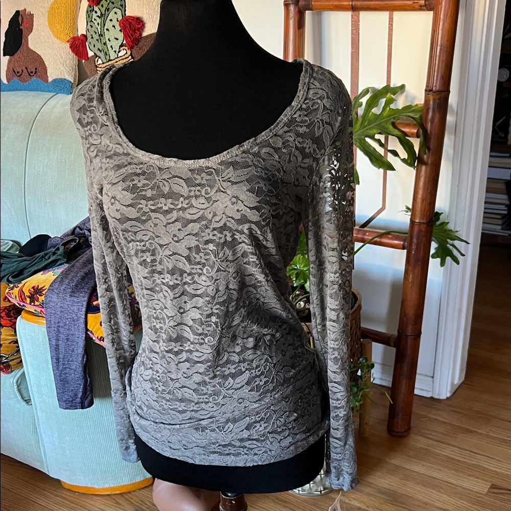 Love on a Hanger Lace Long Sleeve Top - Gray